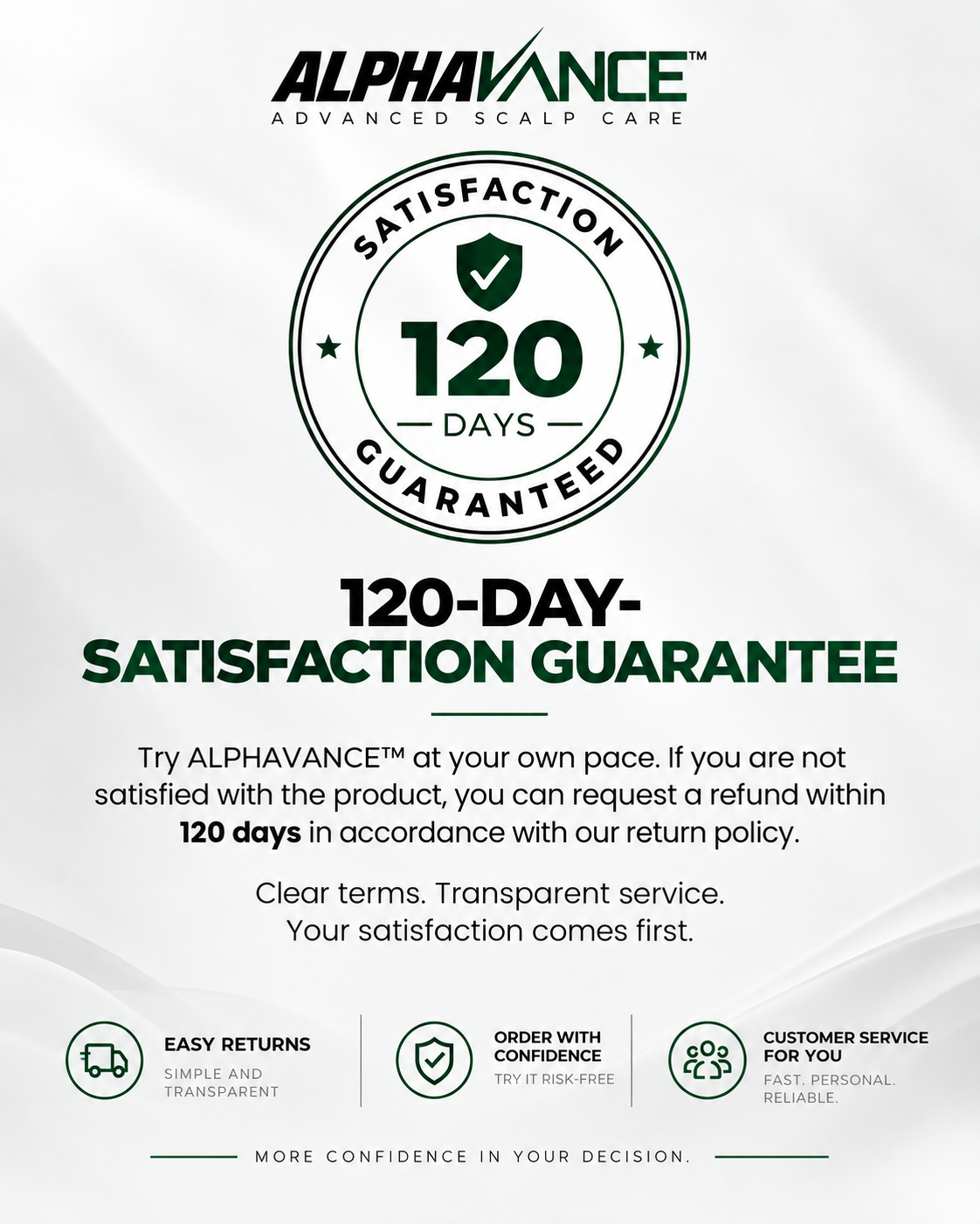 Alphavance — 120-day satisfaction guarantee — English